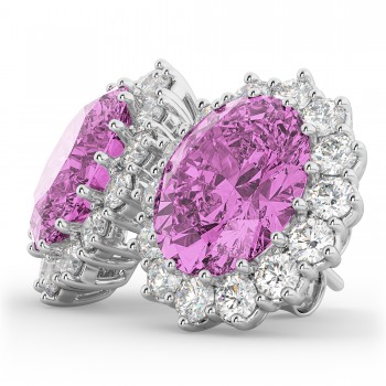 Oval Pink Sapphire & Diamond Accented Earrings 14k White Gold 10.80ctw