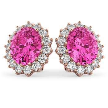 Oval Pink Tourmaline & Diamond Accented Earrings 14k Rose Gold 10.80ctw