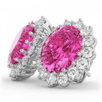 Oval Pink Tourmaline & Diamond Accented Earrings 14k White Gold 10.80ctw