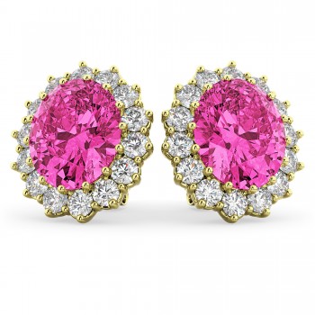 Oval Pink Tourmaline & Diamond Accented Earrings 14k Yellow Gold 10.80ctw