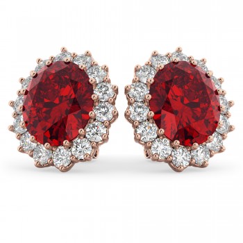 Oval Ruby and Diamond Earrings 14k Rose Gold (10.80ctw)
