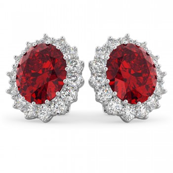 Oval Ruby and Diamond Earrings 14k White Gold (10.80ctw)