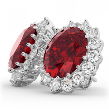 Oval Ruby and Diamond Earrings 14k White Gold (10.80ctw)