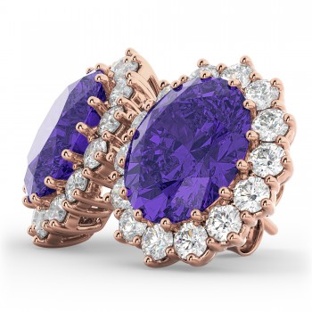 Oval Tanzanite & Diamond Accented Earrings 14k Rose Gold (10.80ctw)