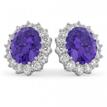 Oval Tanzanite & Diamond Accented Earrings 14k White Gold (10.80ctw)