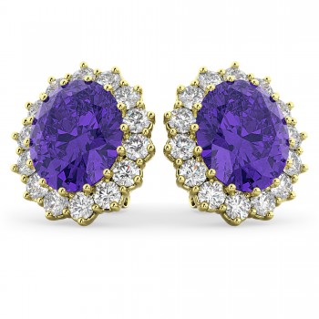 Oval Tanzanite & Diamond Accented Earrings 14k Yellow Gold (10.80ctw)