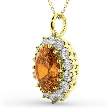 Oval Citrine & Diamond Halo Pendant Necklace 14k Yellow Gold (6.40ct)