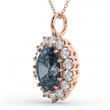 Oval Gray Spinel & Diamond Halo Pendant Necklace 14k Rose Gold (6.40ct)