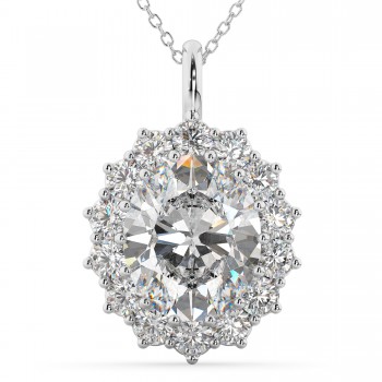 Oval Moissanite & Diamond Halo Pendant Necklace 14k White Gold (6.40ct)