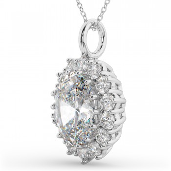 Oval Moissanite & Diamond Halo Pendant Necklace 14k White Gold (6.40ct)