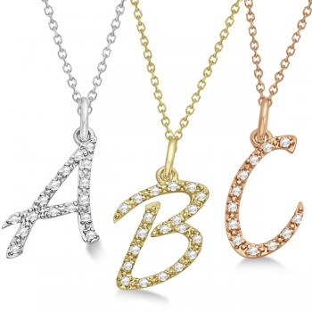 Personalized Lab Grown Diamond Script Letter Initial Necklace 14k Rose Gold