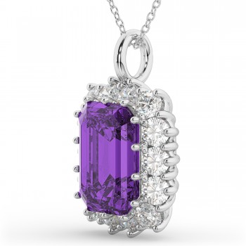 Emerald Cut Amethyst & Diamond Pendant 14k White Gold (5.68ct)