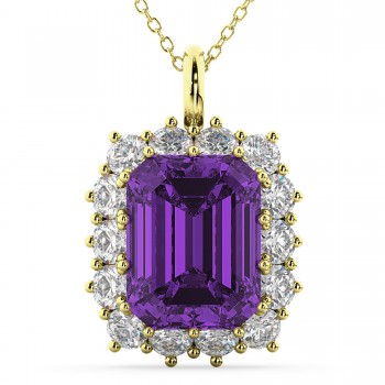 Emerald Cut Amethyst & Diamond Pendant 14k Yellow Gold (5.68ct)