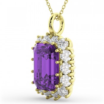 Emerald Cut Amethyst & Diamond Pendant 14k Yellow Gold (5.68ct)