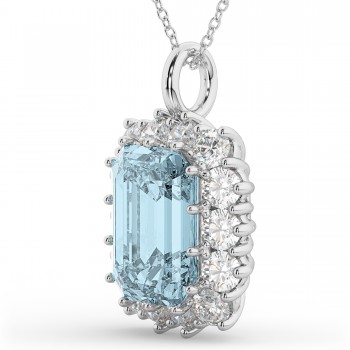 Emerald Cut Aquamarine & Diamond Pendant 14k White Gold (5.68ct)