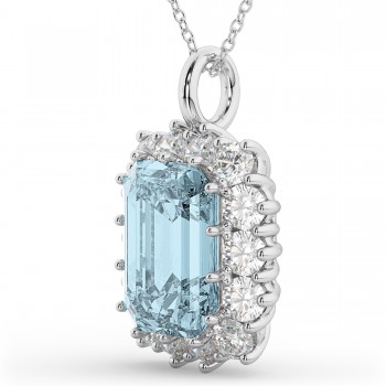 Emerald Cut Aquamarine & Diamond Pendant 14k White Gold (5.68ct)