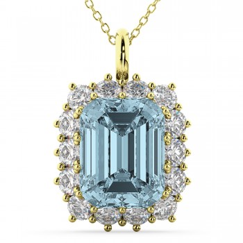 Emerald Cut Aquamarine & Diamond Pendant 14k Yellow Gold (5.68ct)