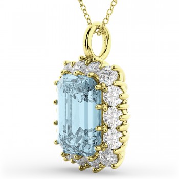 Emerald Cut Aquamarine & Diamond Pendant 14k Yellow Gold (5.68ct)