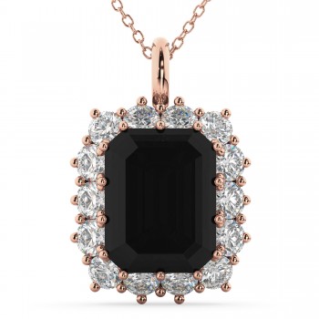 Emerald Cut Black Diamond & Diamond Pendant 14k Rose Gold (5.68ct)