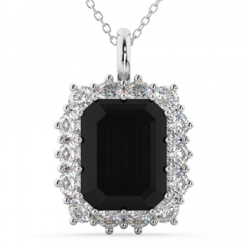 Emerald Cut Black Diamond & Diamond Pendant 14k White Gold (5.68ct)