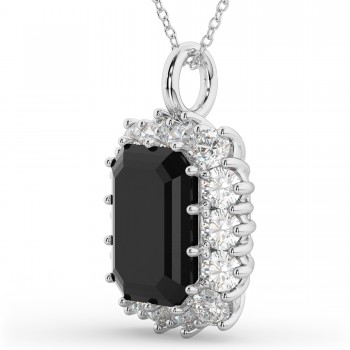 Emerald Cut Black Diamond & Diamond Pendant 14k White Gold (5.68ct)