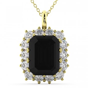 Emerald Cut Black Diamond & Diamond Pendant 14k Yellow Gold (5.68ct)