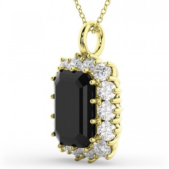 Emerald Cut Black Diamond & Diamond Pendant 14k Yellow Gold (5.68ct)