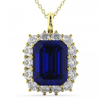 Emerald Cut Blue Sapphire & Diamond Pendant 14k Yellow Gold (5.68ct)