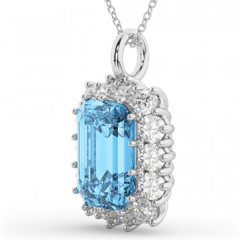 Emerald Cut Blue Topaz & Diamond Pendant 14k White Gold (5.68ct)