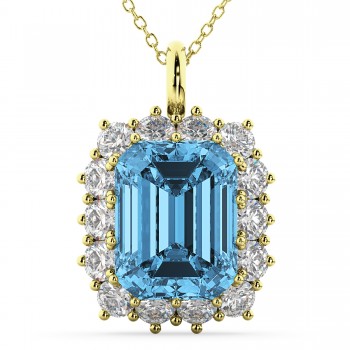 Emerald Cut Blue Topaz & Diamond Pendant 14k Yellow Gold (5.68ct)