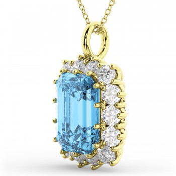 Emerald Cut Blue Topaz & Diamond Pendant 14k Yellow Gold (5.68ct)