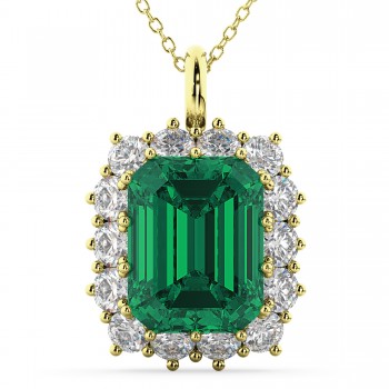 Emerald Cut Emerald & Diamond Pendant 14k Yellow Gold (5.68ct)