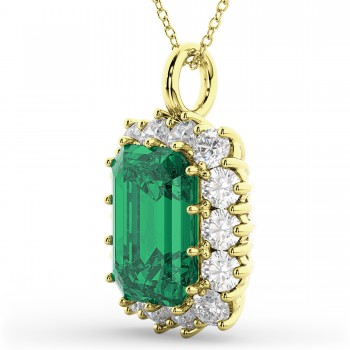 Emerald Cut Emerald & Diamond Pendant 14k Yellow Gold (5.68ct)