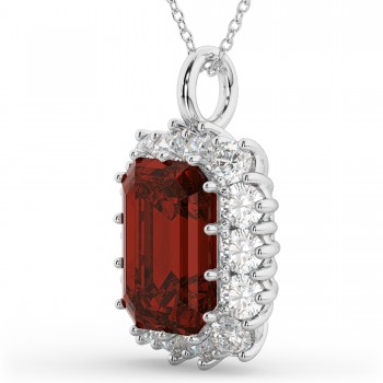 Emerald Cut Garnet & Diamond Pendant 14k White Gold (5.68ct)