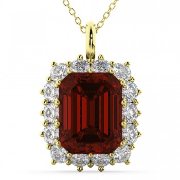 Emerald Cut Garnet & Diamond Pendant 14k Yellow Gold (5.68ct)