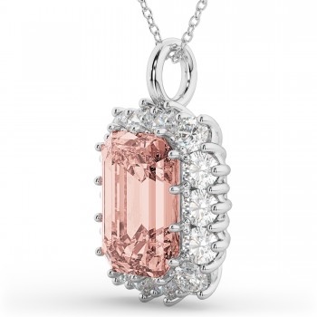 Emerald Cut Morganite & Diamond Pendant 14k White Gold (5.68ct)