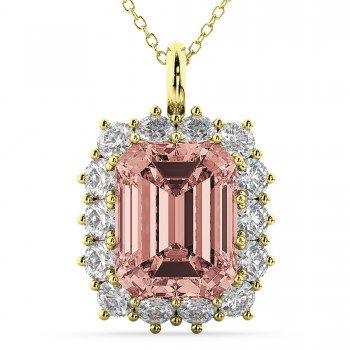 Emerald Cut Morganite & Diamond Pendant 14k Yellow Gold (5.68ct)