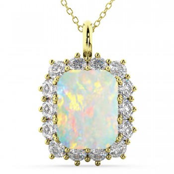 Emerald Cut Opal & Diamond Pendant 14k Yellow Gold (5.68ct)