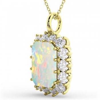 Emerald Cut Opal & Diamond Pendant 14k Yellow Gold (5.68ct)