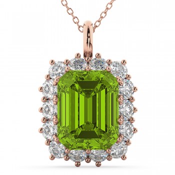 Emerald Cut Peridot & Diamond Pendant 14k Rose Gold (5.68ct)