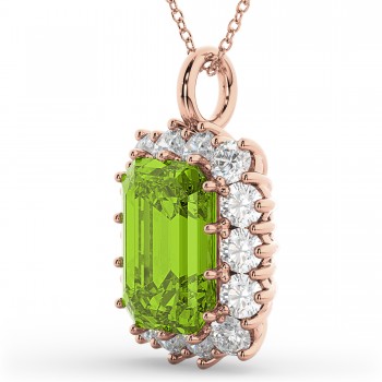 Emerald Cut Peridot & Diamond Pendant 14k Rose Gold (5.68ct)