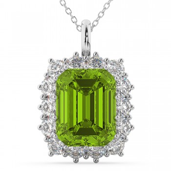 Emerald Cut Peridot & Diamond Pendant 14k White Gold (5.68ct)