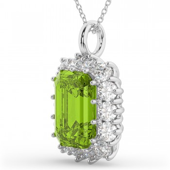 Emerald Cut Peridot & Diamond Pendant 14k White Gold (5.68ct)