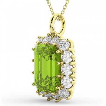 Emerald Cut Peridot & Diamond Pendant 14k Yellow Gold (5.68ct)