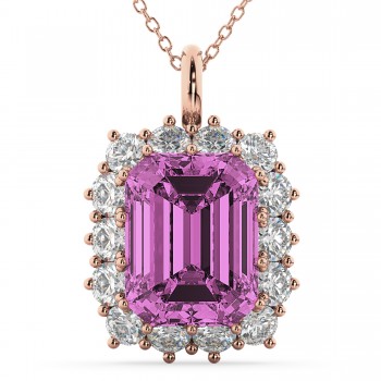 Emerald Cut Pink Sapphire & Diamond Pendant 14k Rose Gold (5.68ct)