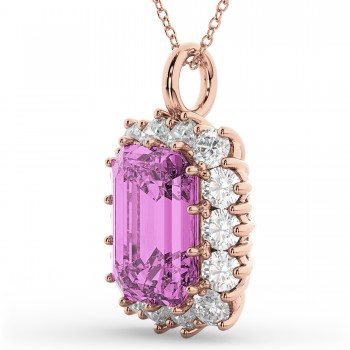 Emerald Cut Pink Sapphire & Diamond Pendant 14k Rose Gold (5.68ct)