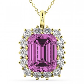 Emerald Cut Pink Sapphire & Diamond Pendant 14k Yellow Gold (5.68ct)