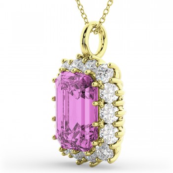 Emerald Cut Pink Sapphire & Diamond Pendant 14k Yellow Gold (5.68ct)