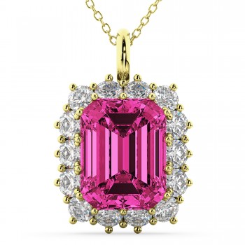 Emerald Cut Pink Tourmaline & Diamond Pendant 14k Yellow Gold (5.68ct)