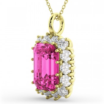 Emerald Cut Pink Tourmaline & Diamond Pendant 14k Yellow Gold (5.68ct)